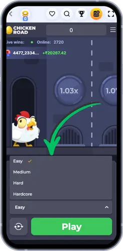 Výber úrovne obtiažnosti v hre Chicken Road