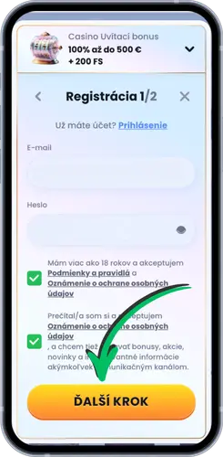 Prvý krok registrácie v kasíne