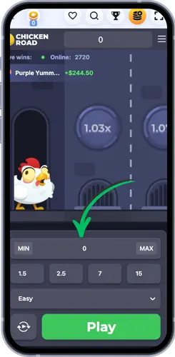 Nastavenie stávky v hre Chicken Road