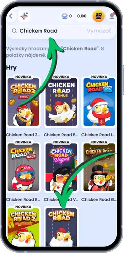 Vyhľadávanie hry Chicken Road v kasíne