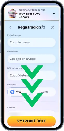 Druhý krok registrácie v kasíne