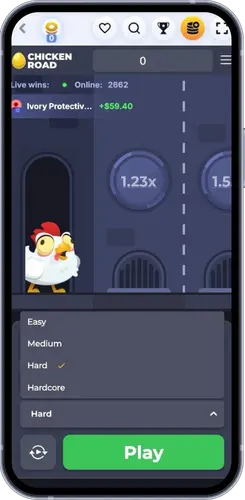 Výber úrovne obtiažnosti v hre Chicken Road